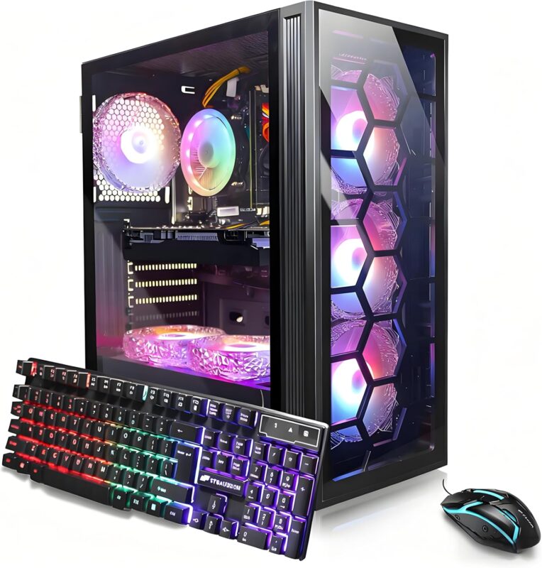 STGAubron Gaming PC Desktop, Intel Core i7 up to 3.9 GHz, GeForce RTX 3050 6G GDDR6, 16G RAM, 512G SSD, WiFi, BT 5.0, RGB Fan x6, Windows 11 Home