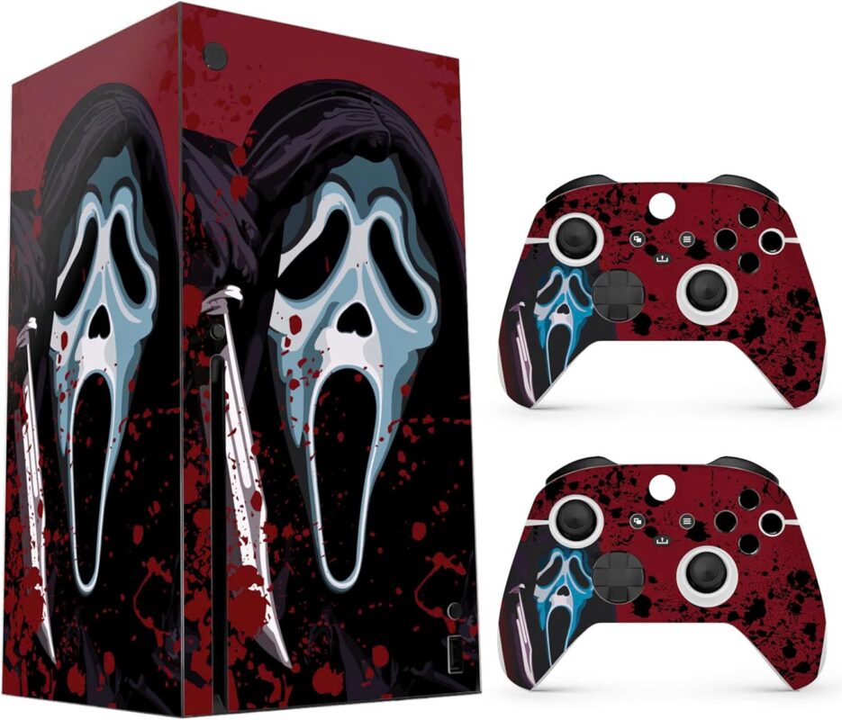 Skin Sticker Compatible with XBX Series X Cover - Horror Face, 2 Controller Skins & Console Skin - No Bubble, Full Protection, Removable