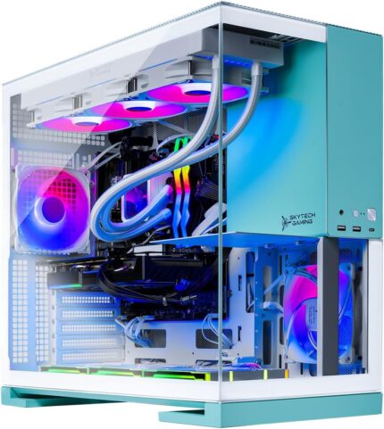 Skytech Gaming Aqua Desktop PC, Ryzen 7 7800X3D 4.2 GHz (5GHz), AMD RX 9060XT 16GB, 1TB Gen4 NVMe SSD, 32GB DDR5 RAM 5200 RGB, 850W Gold ATX 3 PSU, 360mm ARGB AIO, Wi-Fi, Win 11