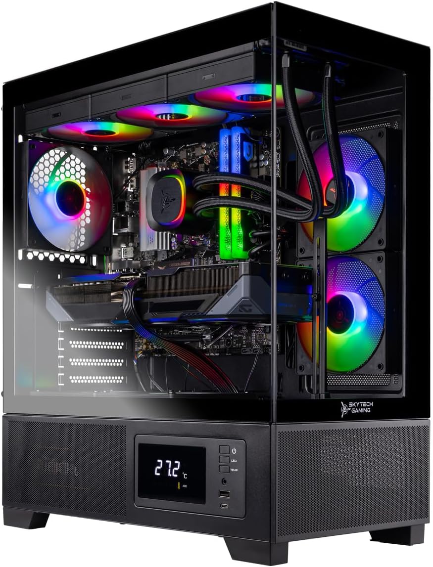 Skytech Gaming Azure 3 Plus Desktop PC, Ryzen 7 7800X3D 4.2 GHz (5GHz), NVIDIA RTX 5070 Ti 16GB, 1TB Gen4 NVMe SSD, 32GB DDR5 RAM 5600 RGB, 850W Gold ATX 3 PSU, 360mm ARGB AIO, Wi-Fi, Win 11 Skytech Gaming Azure 3 Plus Desktop PC, Ryzen 7 7800X3D 4.2 GHz (5GHz), NVIDIA RTX 5070 Ti 16GB, 1TB Gen4 NVMe SSD, 32GB DDR5 RAM 5600 RGB, 850W Gold ATX 3 PSU, 360mm ARGB AIO, Wi-Fi, Win 11