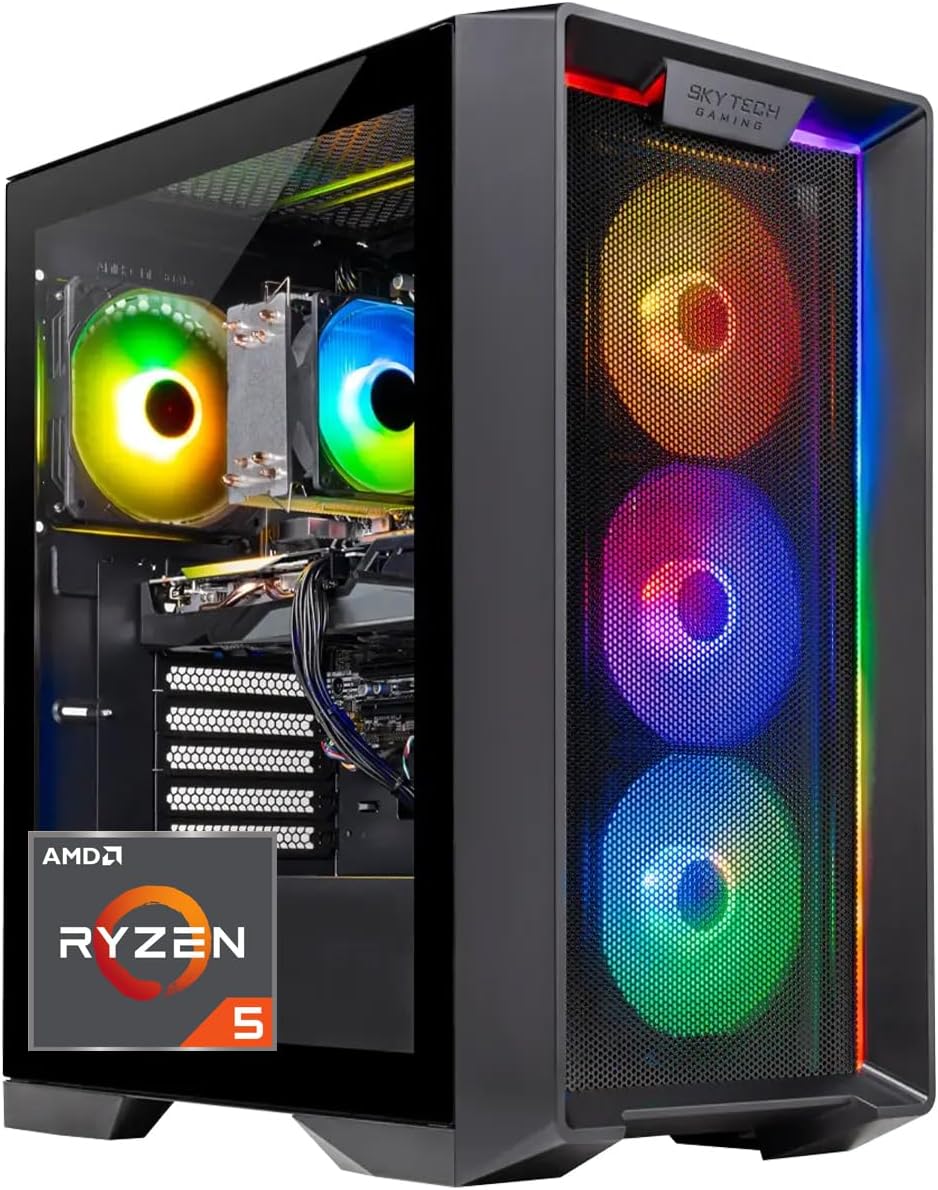 Skytech Gaming Nebula Gaming PC, AMD Ryzen 5 5500 3.6GHz, AMD RX 6500XT 8GB, 500GB NVMe SSD, 16GB DDR4 RAM 3200, 650W Gold PSU, Wi-Fi, Win 11, Gaming Desktop Skytech Gaming Nebula Gaming PC, AMD Ryzen 5 5500 3.6GHz, AMD RX 6500XT 8GB, 500GB NVMe SSD, 16GB DDR4 RAM 3200, 650W Gold PSU, Wi-Fi, Win 11, Gaming Desktop