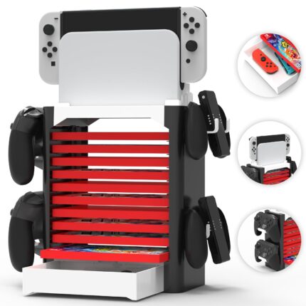 Skywin NS Compatible Nintendo Switch Games Holder, Nintendo Switch Stand, Game Disk Rack, Controller Organizer, Switch Holder Stand for Gamers, Nintendo Switch Accessories (White)