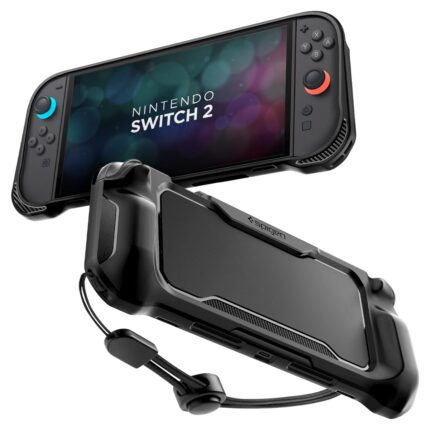Spigen Rugged Armor Designed for Nintendo Switch 2 Case (2025) Protective Handheld Case with Ergonomic Grip and Strap (Not Compatible with Switch Dock) – Matte Black