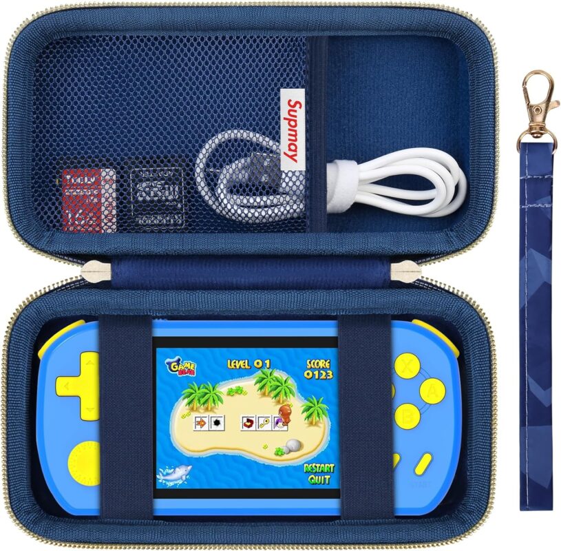 Supmay Carrying Case Compatible with CCTU / TEBIYOU Handheld Games Preloaded 218 Retro Video Games, Portable Gaming Electronic Toys Storage Holder Travel Bag with Mesh Pocket for USB Cable, Blue