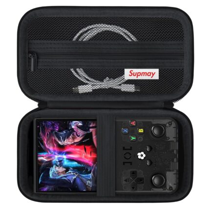 Supmay Carrying Case Compatible with R36 Max Retro Handheld Game Console, Video Game Console Travel Bag with Mesh Pocket for Charging Cable, TF Card, Manual, Black