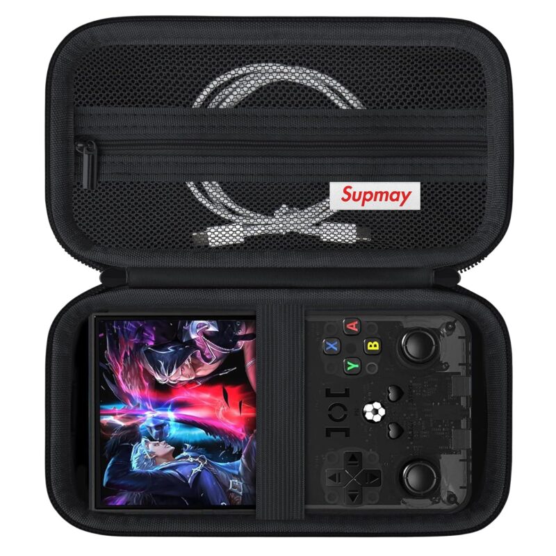 Supmay Carrying Case Compatible with R36 Max Retro Handheld Game Console, Video Game Console Travel Bag with Mesh Pocket for Charging Cable, TF Card, Manual, Black