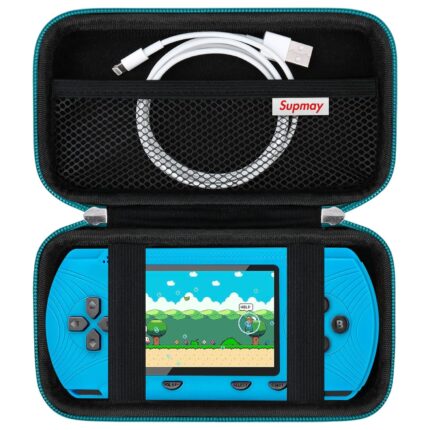 Supmay Carrying Case for GAMPLAE Handheld Game for Kids, 258 Retro Video Games Portable Gaming Player Storage Holder Travel Bag with Mesh Pocket for 3 Game Cards, Earphone,USB Cable, Green+Black