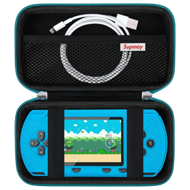 Supmay Carrying Case for GAMPLAE Handheld Game for Kids, 258 Retro Video Games Portable Gaming Player Storage Holder Travel Bag with Mesh Pocket for 3 Game Cards, Earphone,USB Cable, Green+Black