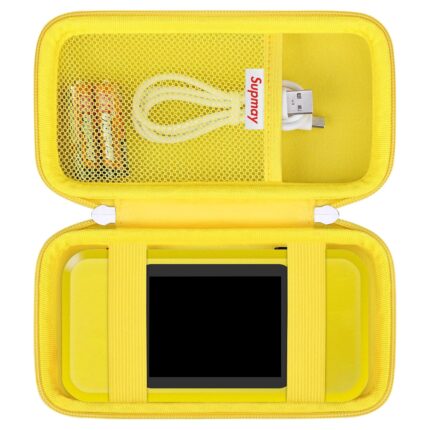 Supmay Hard Travel Case for My Arcade Pac Man Pocket Player Handheld Game Console, Portable Video Game System Handheld Game Protection Case with Mesh Pocket for Batteries and USB-C Cable, Yellow