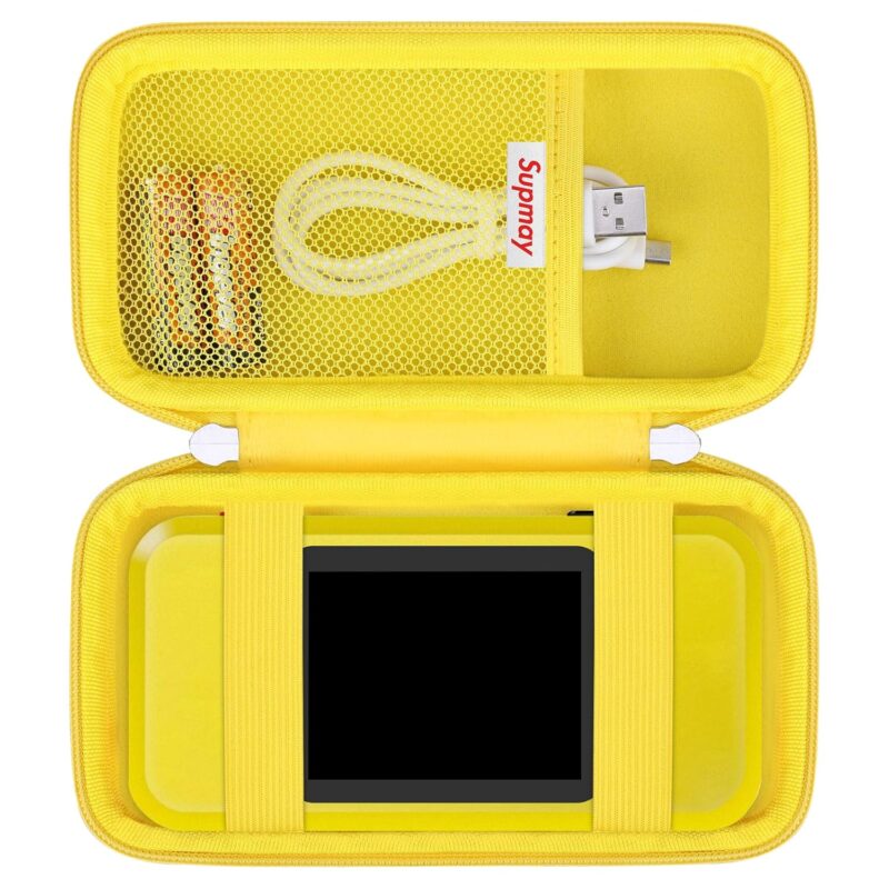 Supmay Hard Travel Case for My Arcade Pac Man Pocket Player Handheld Game Console, Portable Video Game System Handheld Game Protection Case with Mesh Pocket for Batteries and USB-C Cable, Yellow