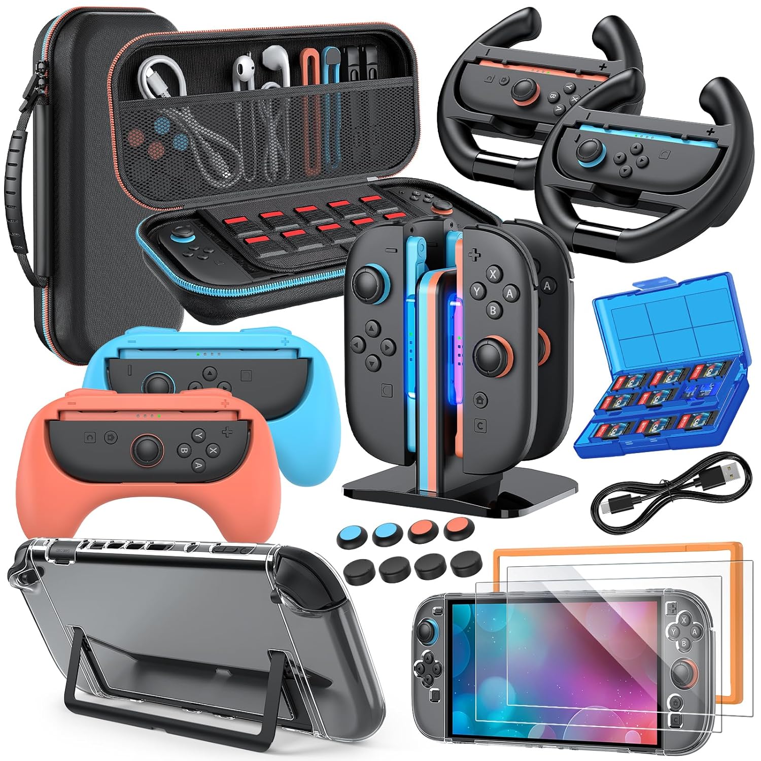Switch 2 Accessories, Bundle Case for Nintendo Switch 2 (2025), MENEEA 20-IN-1 Kits: Carrying Case, Controller Charger Dock, Grips for Joy Con,Steering Wheels for Mario Kart,Protective Cover for Controller Console for Switch 2 (Black) Switch 2 Accessories, Bundle Case for Nintendo Switch 2 (2025), MENEEA 20-IN-1 Kits: Carrying Case, Controller Charger Dock, Grips for Joy Con,Steering Wheels for Mario Kart,Protective Cover for Controller Console for Switch 2 (Black)