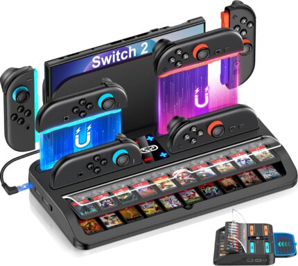 Switch 2 Storage Dock for Nintendo Switch 2 Controllers&Console, [20 Game Card Slots] All-in-one Joy-Con 2 Charging Docks, Controller Organizer Station for Family&Friends,for Sega Genesis Console
