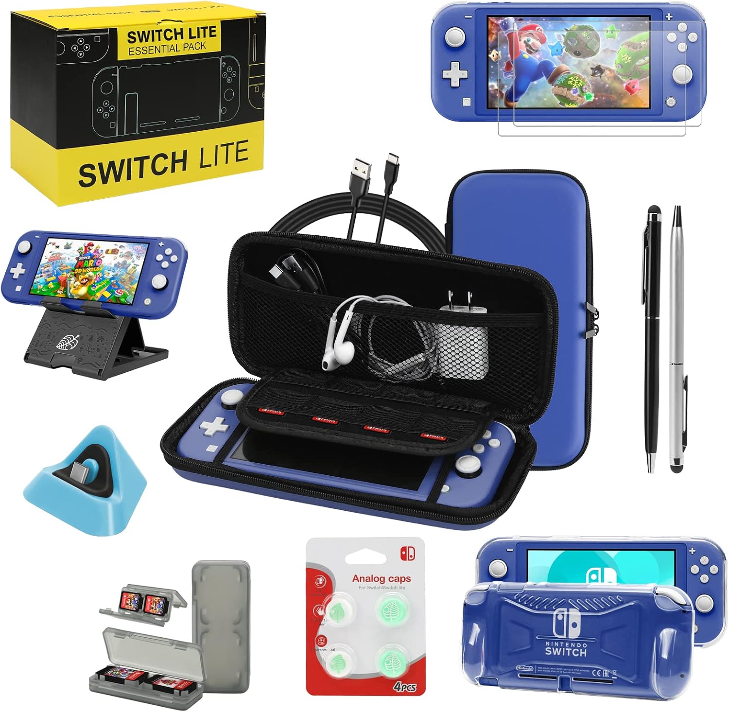 Switch Lite Accessories Bundle, Kit with Carrying Case,TPU Case Cover with Screen Protector,Charging Dock,Playstand, Game Card Case, USB Cable, Stylus,Thumb Grip Caps for Nintendo Switch Lite (Blue) Switch Lite Accessories Bundle, Kit with Carrying Case,TPU Case Cover with Screen Protector,Charging Dock,Playstand, Game Card Case, USB Cable, Stylus,Thumb Grip Caps for Nintendo Switch Lite (Blue)