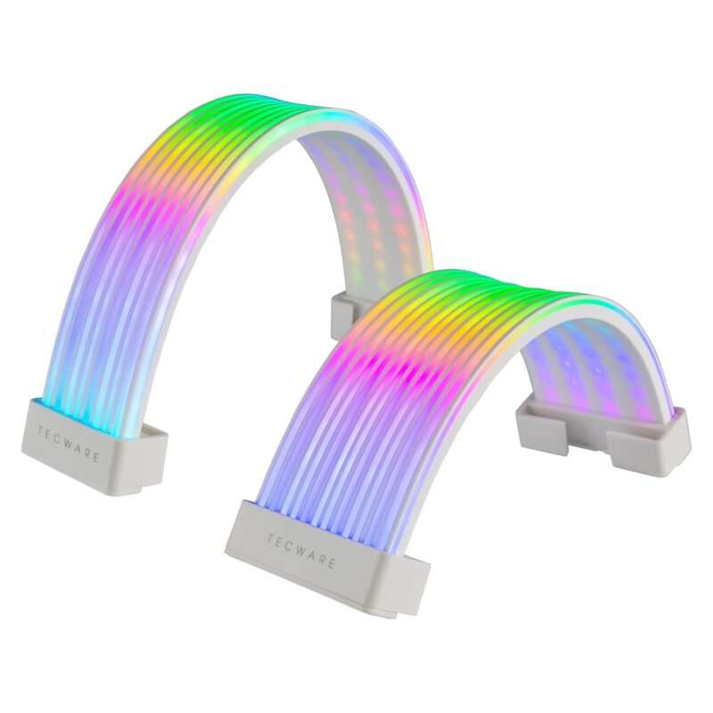 TECWARE Flex RGB Cable Cover Kit | Compatible with 24-Pin Motherboard and 8-Pin/16-Pin GPU | ARGB PSU Cable Extension with 5V 3-Pin Sync | RGB Lighting Kit for PC Cables | White