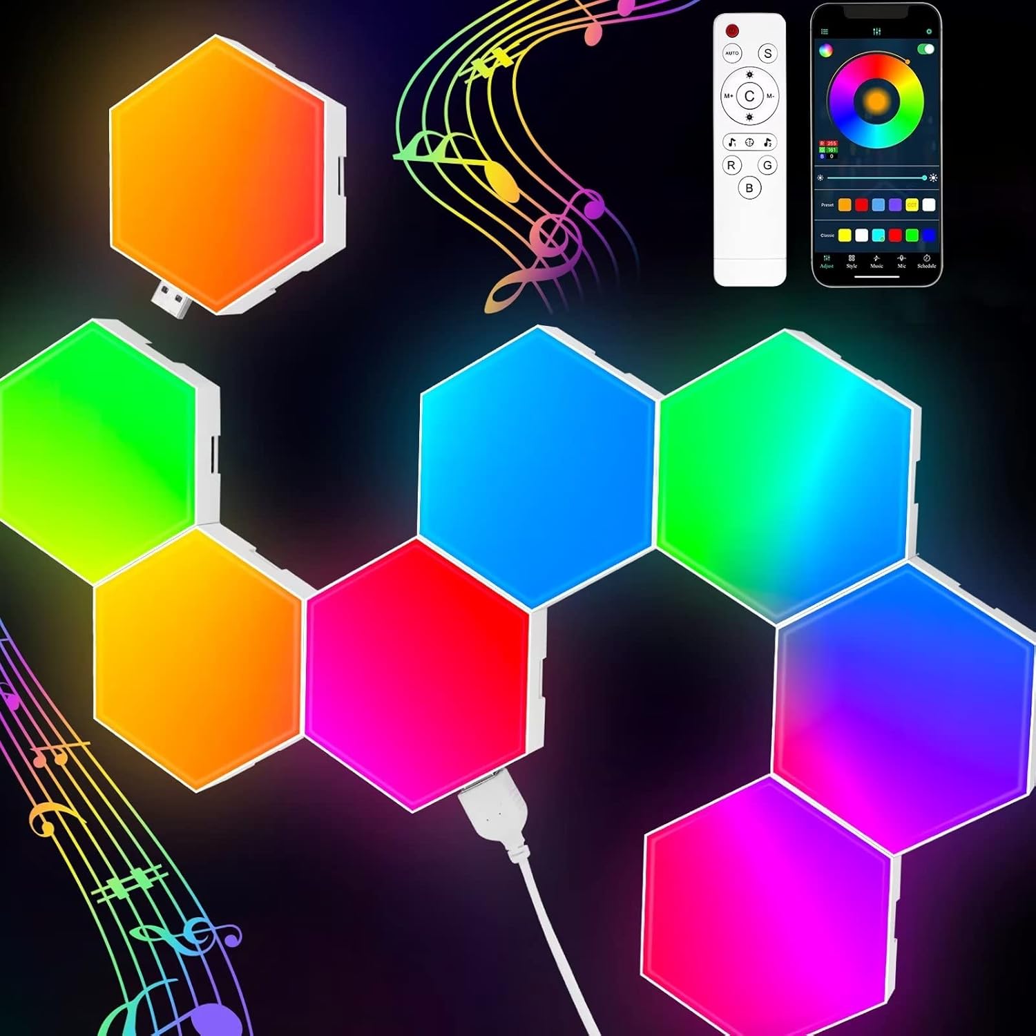 TISOFU Hexagon Lights (8 Pack) LED Wall Panels, RGB Gaming Lights with APP, Smart Modular Panel Hex Tiles Push Glide Expansion Shapes Light TISOFU Hexagon Lights (8 Pack) LED Wall Panels, RGB Gaming Lights with APP, Smart Modular Panel Hex Tiles Push Glide Expansion Shapes Light