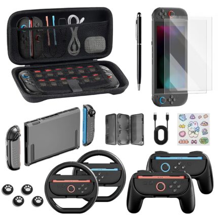 TPGSING Nintendo Switch 2 Accessories Bundle, 18 in 1 Kit for Switch 2 Gamer, Includes Carrying Case, Screen Protector, Joycon Grips, Steering Wheels, Stylus, Joycon Case, Console Protective Cover