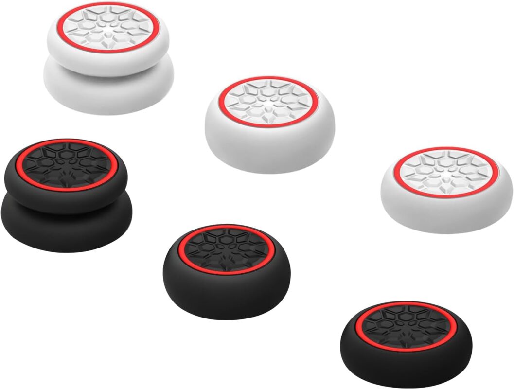 Thumb Grips Caps Performance Joystick Cover Controller for CQC FPS Games, Compatible with PS5, PS4, Xbox Series X/S, Xbox One, Switch Pro, 3 Pairs (6pcs) Silicone Diamond Grain Red