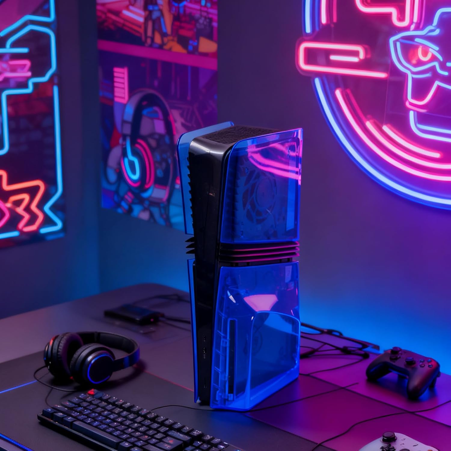 Transparent Console Case for PS5 Pro Disc Edition Hard Faceplate Transparent Protector Console Protective Shell Accessories (Translucent Blue) Transparent Console Case for PS5 Pro Disc Edition Hard Faceplate Transparent Protector Console Protective Shell Accessories (Translucent Blue)