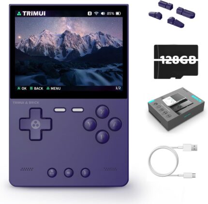 Trimui Brick Retro Game Console 3.2-Inches 1024×768 IPS Screen Built-in 128G TF Card Video Gaming Consoles 3000mAh Lithium Battery Supports Multiple Simulators Casual Game Console(Purple)