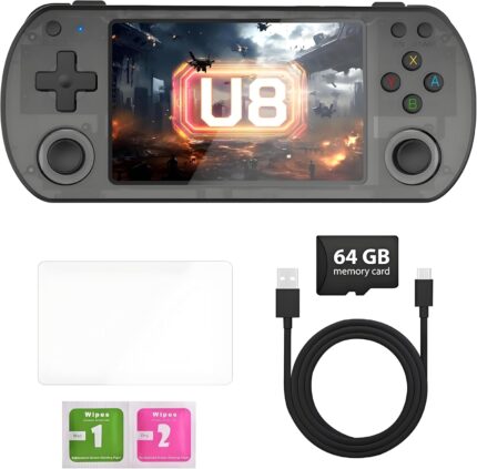 U8 Retro Handheld Game Console with 15,000+ Classic Games，4.0 – Inch IPS Screen，64G Dual TF Card，Powerful 3500 mAh Battery – Portable Gaming Device for Kids & Adults (Black)
