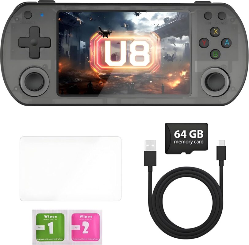 U8 Retro Handheld Game Console with 15,000+ Classic Games，4.0 - Inch IPS Screen，64G Dual TF Card，Powerful 3500 mAh Battery - Portable Gaming Device for Kids & Adults (Black)