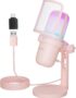 USB Microphone Gaming for PC Pink，Mini Computer Gaming Mic for PS4/ PS5/ Mac,Streaming Microphone for PC Gaming,Condenser Mic with RGB Streaming,PopFilter,Shock Mount for Recording,Podcasting
