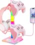 VCOM RGB Gaming Headphones Stand with 2 USB Ports, Pink Headset Stand with 10 Light Modes and Non-Slip Rubber, Suitable for PC Desk Accessories Gamers Gift(Pink)