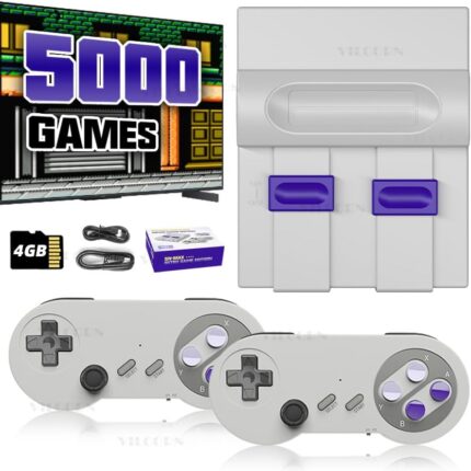 Video Game Console 16Bit Super Game Machine Built in 5000 Classic Games Support HDMI 4K TV Plug Play Retro Gaming Console System with Dual Wireless Controllers Gift