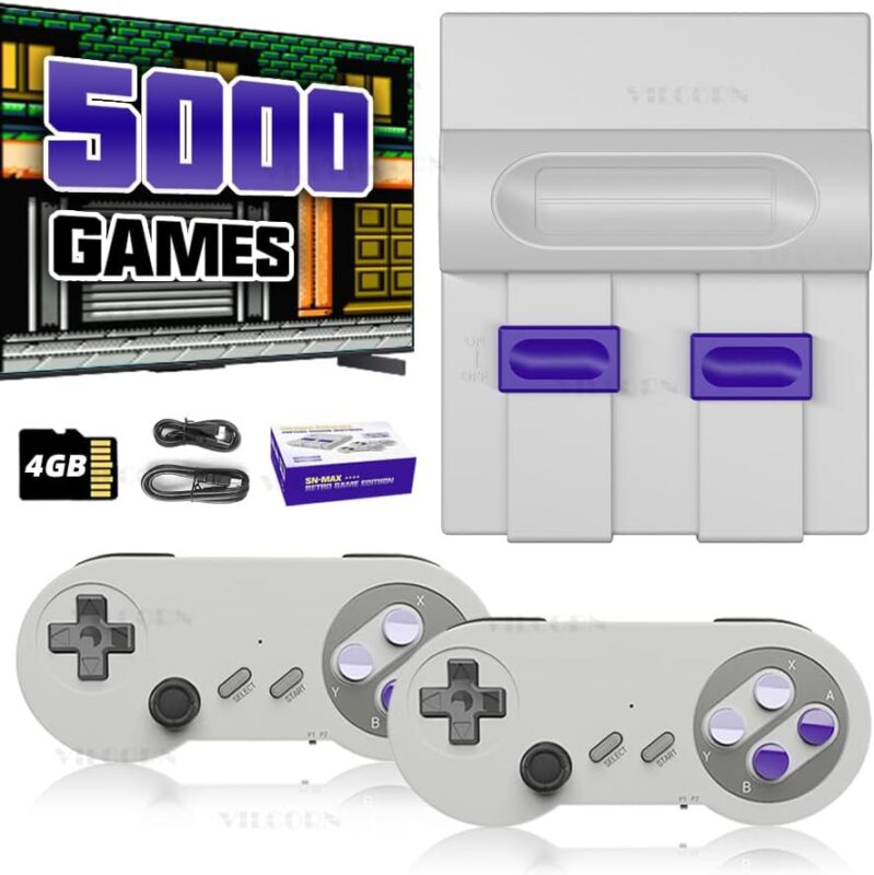 Video Game Console 16Bit Super Game Machine Built in 5000 Classic Games Support HDMI 4K TV Plug Play Retro Gaming Console System with Dual Wireless Controllers Gift