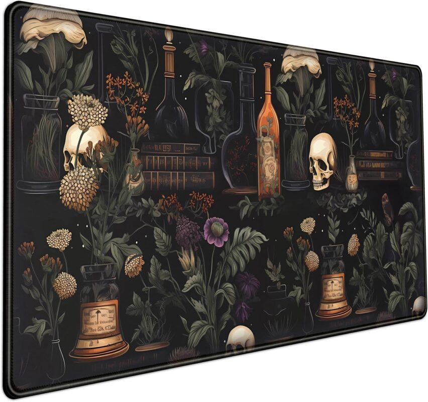 Vintage Aesthetic XL Extended Large Gaming Mouse Pad - Black Academia Mystical Green Plant Design - Computer Laptop Keyboard and Mouse Mat Desktop Protector - 31.5 x 15.8 in