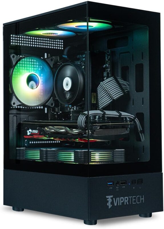 ViprTech Stryker 1.0 Gaming PC - AMD Ryzen 7 (4.1GHz Turbo), RX 580 8GB, 32GB DDR4 3200, 1TB NVMe SSD, 700W PSU, WiFi BT, Win 11 Pro, RGB, Desktop Computer Prebuilt, Black
