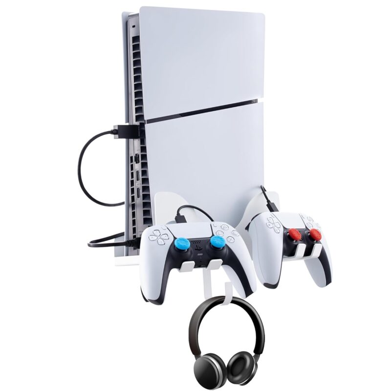 Wabracket All -In -One With 11 Accessories Wall Mount Kit for PS5 Slim＆PS5 Pro Console, Compatiable with PS5 Pro/PS5 Slim Disc &Digital Version.With Charging Cable,Handle Rocker Silicone Cap and SD Card Storage Box