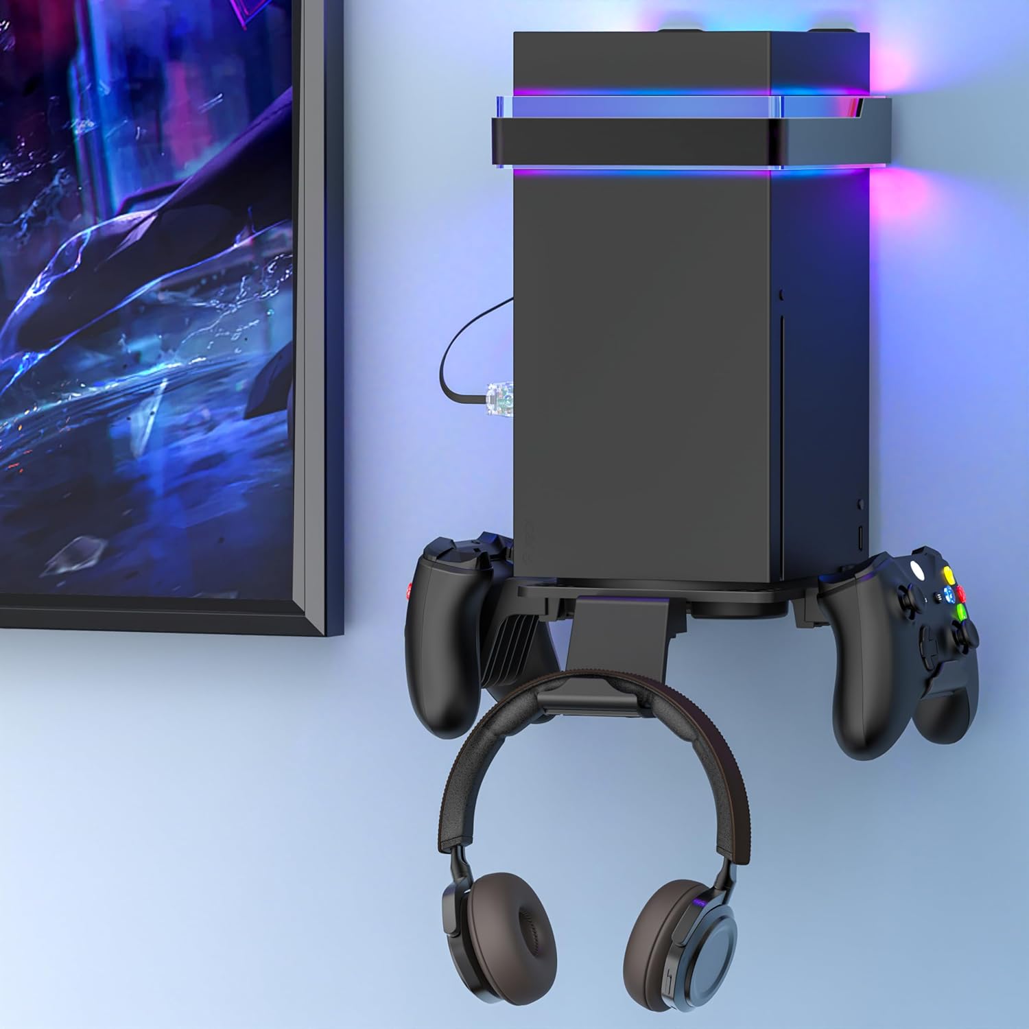 Wall Mount for Xbox Series X/S-Wall Mount Kit with 2 Controller Holder &1 Headset Stand & RGB Light, Xbox series X/S Wall Mounted Bracket Shelf Stand- Safely Organize Your Xbox X/S Series Accessories Wall Mount for Xbox Series X/S-Wall Mount Kit with 2 Controller Holder &1 Headset Stand & RGB Light, Xbox series X/S Wall Mounted Bracket Shelf Stand- Safely Organize Your Xbox X/S Series Accessories