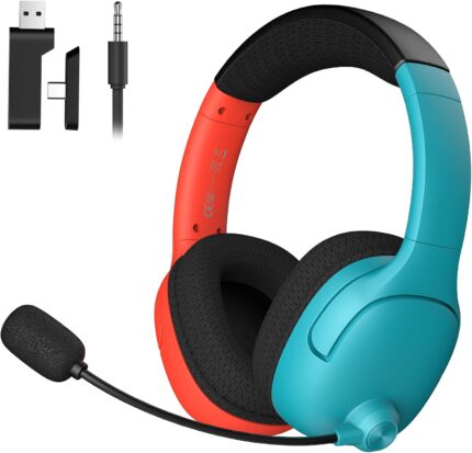 Wireless Gaming Headset for Nintendo Switch/Lite/OLED, Wireless Gaming Headphones with Mic for Nintendo Switch 2/Fortnite/Sports – Red/Blue