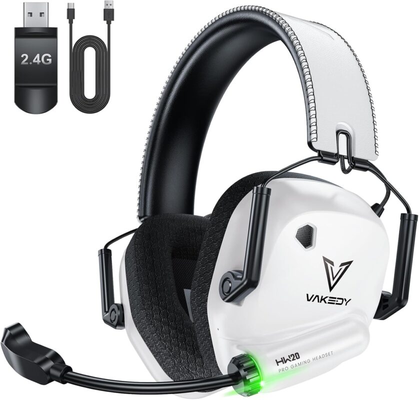 Wireless Gaming Headset for PC, PS5, PS4, Mac, Switch, Bluetooth 5.4 Headphones with Noise Cancelling Mic, 2.4GHz USB Dongle, 50mm Driver Stereo Sound, 50H Playtime(White/Black)