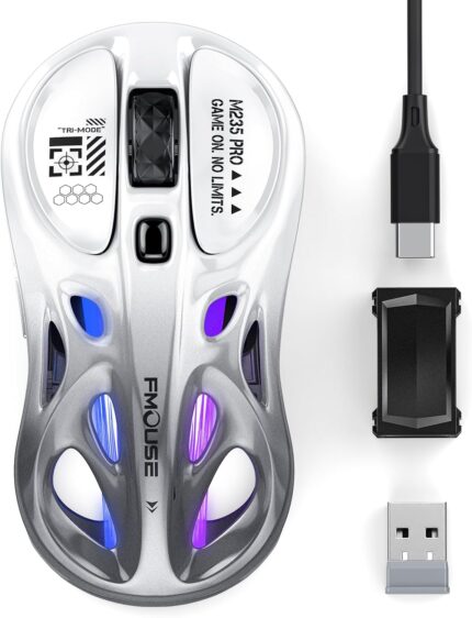 Wireless Gaming Mouse, Tri-Mode 2.4G/USB-C/Bluetooth Mouse, 800-4800 DPI, Ergonomic Optical Mouse Gamer, RGB & 6 Programmable Buttons, 65g, Rechargeable, for PC/Mac/Laptop