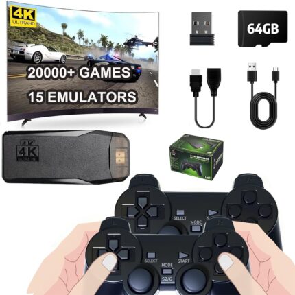 Wireless Retro Game Console Upgrade 4K Game Stick Built-in 9 Emulators 20,000+ Games, Plug and Play Video Games for TV with Dual 2.4G Wireless Controller Gamepad