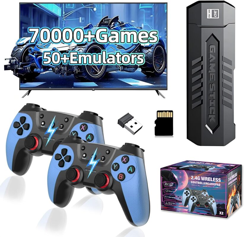 X2 Blue Retro Game Stick,Retro Game Console with Dual Rechargeable 2.4G Wireless Controllers,70000+ Games 50+ Emulators,Emuelec System,HD Output Emulator Console,Plug&Play Video Games for TV (256G)