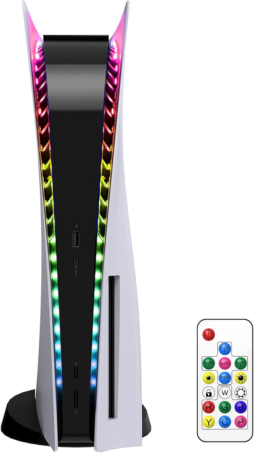 YUANHOT LED RGB Light Strip Compatible with PS5 Pro/PlayStation 5/PS5 Slim Disc&Digital Edition Console with 7 Colors 358 Modes, DIY Decoration Accessories Flexible Lights Strip with Remote YUANHOT LED RGB Light Strip Compatible with PS5 Pro/PlayStation 5/PS5 Slim Disc&Digital Edition Console with 7 Colors 358 Modes, DIY Decoration Accessories Flexible Lights Strip with Remote