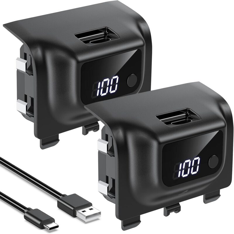 YUANHOT Rechargeable Battery Pack for Xbox Series X/S, LED Display 2 Pack 5180mWh Fast Charging for Xbox Controller Battery Pack, Remote Play and Charge Kit for Xbox Series X/S Accessories