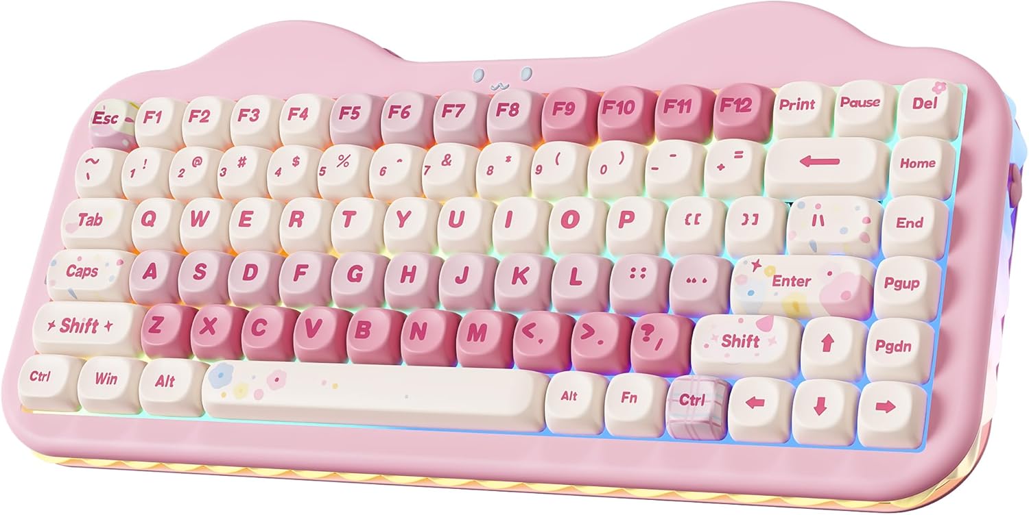 YUNZII C75 Wireless Mechanical Keyboard,75% Layout, Hot-Swappable NKRO,BT5.0/2.4G/USB-C Mode,Dye-Sub PBT MOA Keycaps,RGB Gasket Mount,Cute Cake Design for Mac/Win/Gaming (Pink, Candy Switch) YUNZII C75 Wireless Mechanical Keyboard,75% Layout, Hot-Swappable NKRO,BT5.0/2.4G/USB-C Mode,Dye-Sub PBT MOA Keycaps,RGB Gasket Mount,Cute Cake Design for Mac/Win/Gaming (Pink, Candy Switch)