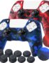 YoRHa Grip Texture Printing Silicone Cover Skin for PS5 Controller x 2(Camouflage Red+Blue) with Pro Thumb Grips x 8