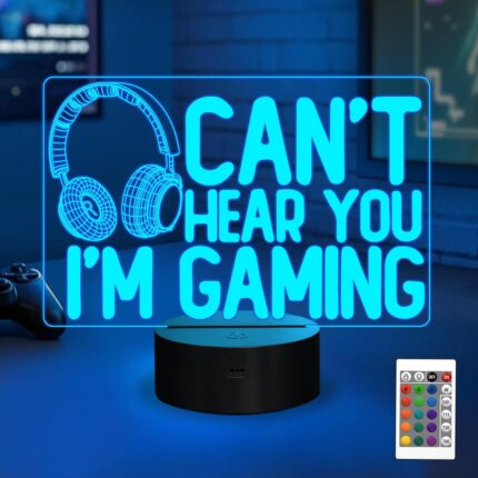 YuanDian Can’t Hear You I’m Gaming Night Light, Headset Graphic Video Games Gamer Gift Funny 3D Illusion Lamp 16 Colors Changing Touch & Remote Control for Men Gamers Teenagers and Kids