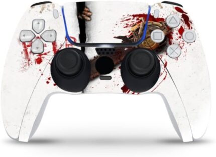 ZOOMHITSKINS Compatible with PS5 Controller Skin, Vinyl for Durable & Fit, Chainsaw Blood Decal White Red Horror, Easy to Use, Bubble-Free, Precisely Cut