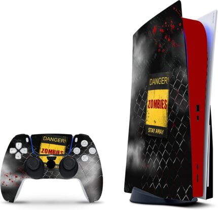 ZOOMHITSKINS Compatible with PS5 Skin, Zombie Sign Horror Fence Danger Walk, Durable, Bubble-Free, W/Disk Version, Precisely Cut