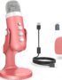 ZealSound Gaming USB Pink Microphone with Quick Mute for Phone Computer PC PS5,Studio Mic with Gain Control,Echo&Monitor Volume Adjust for Streaming Vocal Recording ASMR Podcast Video K66