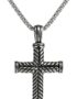 Zoe's Jewelry Mens Cross Pendant Necklace with 2mm Popcorn Chain, Pendant with Chevron Pattern, 27" Long Chain, Protection Symbol, Stainless Steel, Silver