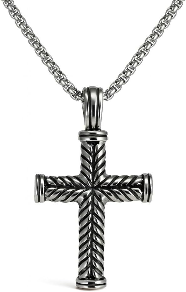 Zoe’s Jewelry Mens Cross Pendant Necklace with 2mm Popcorn Chain, Pendant with Chevron Pattern, 27″ Long Chain, Protection Symbol, Stainless Steel, Silver Zoe’s Jewelry Mens Cross Pendant Necklace with 2mm Popcorn Chain, Pendant with Chevron Pattern, 27″ Long Chain, Protection Symbol, Stainless Steel, Silver