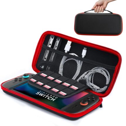 amCase Carrying Case for Nintendo Switch 2 [7.9”] 2025 – Protective Hard Shell Portable Travel Carrying Case Pouch for Switch Console and Accessories (Red)