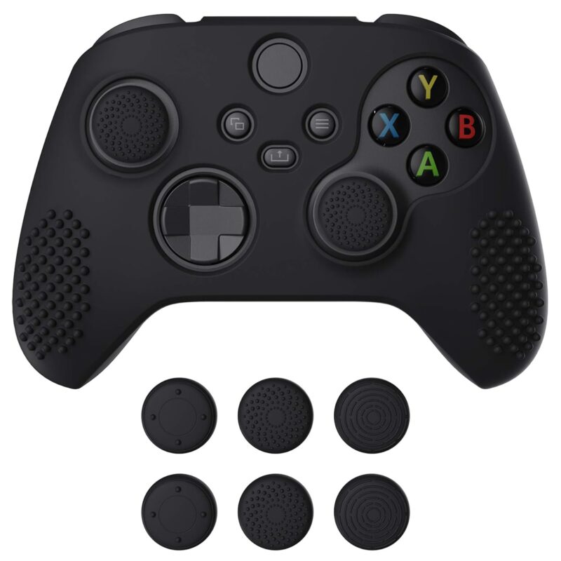 eXtremeRate PlayVital Black 3D Studded Edition Anti-Slip Silicone Cover Skin for Xbox Series X/S Controller, Soft Rubber Case Protector for Xbox Core Wireless Controller with 6 Black Thumb Grip Caps